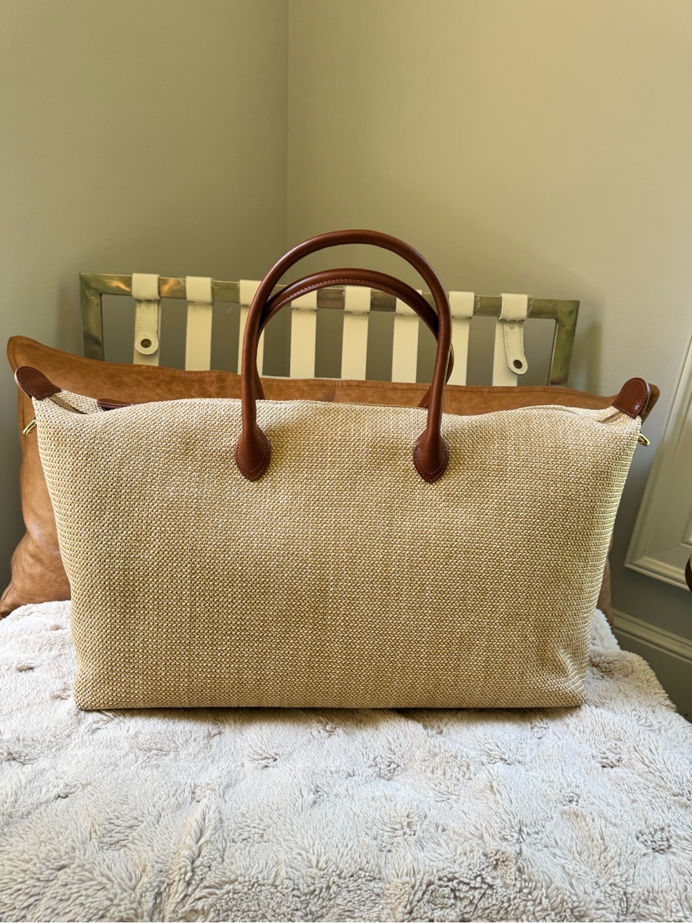 Mark and Graham ELLIS RAFFIA AND LEATHER WEEKENDER
